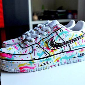 Nike Custom Air Force 1 "Rainbow Splatter" White Shoes Black Swoosh Mens Sneaker